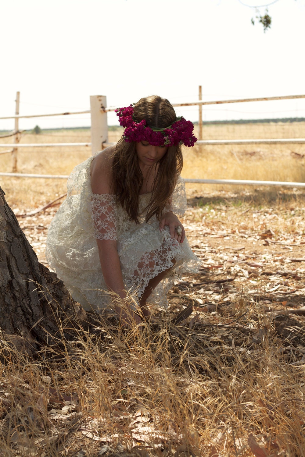 Vintage Bridal Shower Dress 70s Off the Shoulder Short Lace - Eve