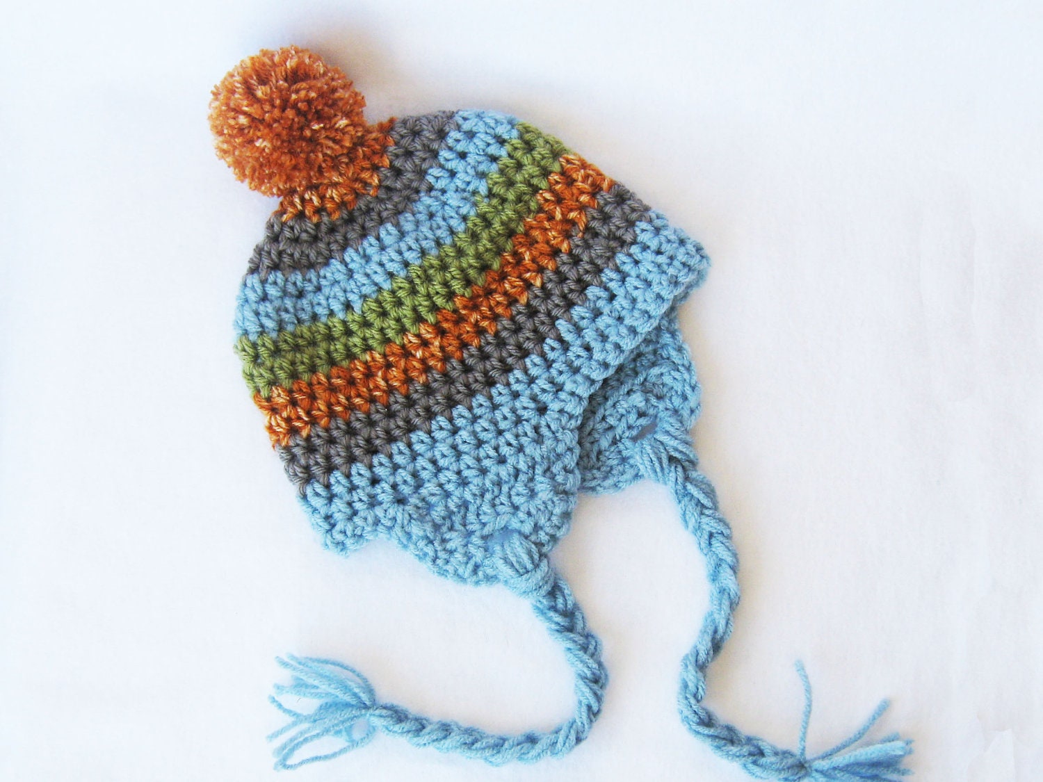CROCHET PATTERN Earflap Pom-Pom Hat (5 sizes included from newborn-adult) Intant Download