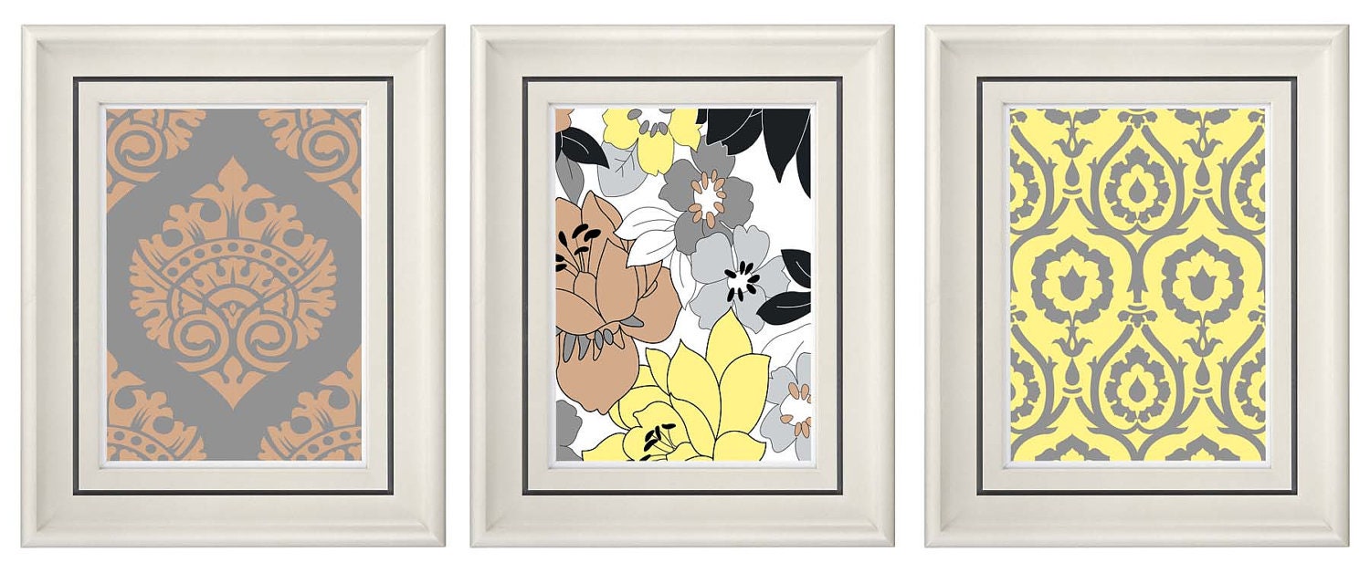 Set of Three Modern Beige/Yellow - 8x11 - Print Set- Home Decor (Unframed)