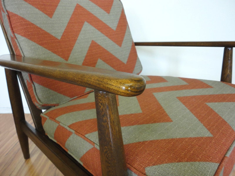 Reserved for kvrodgers- Mid Century Chevron Danish Lounge Chair Walnut
