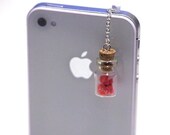 Kawaii LOVE BOTTLE with RED Hearts Iphone Earphone Plug/Dust Plug - Cellphone Headphone Handmade Decorations