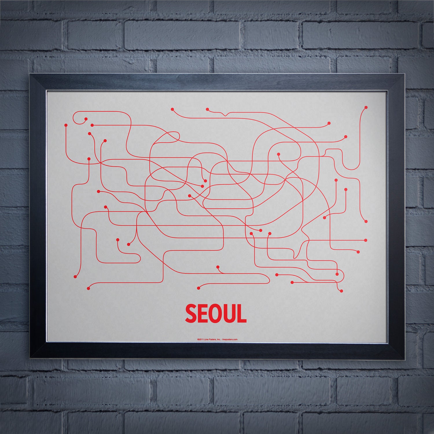 Seoul Screen Print - Light Gray/Red