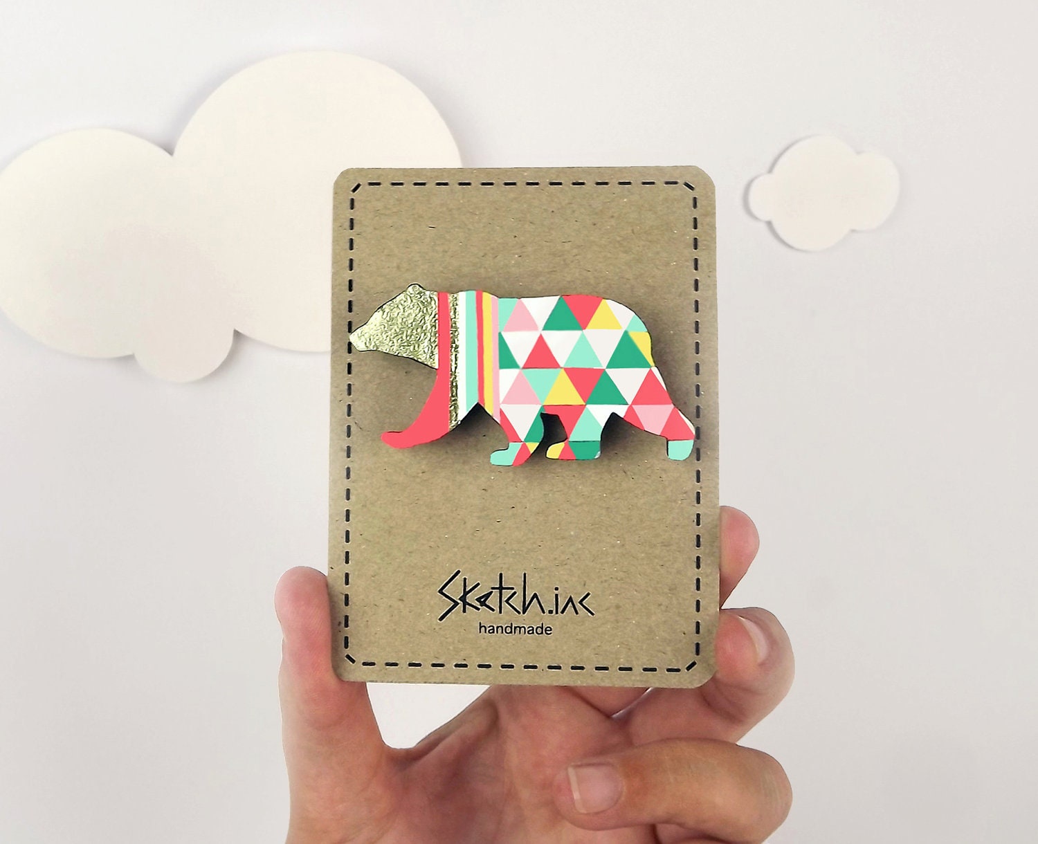 Geometric Bear Brooch Neon 'Harlequin Bear'