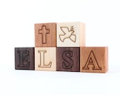 SIX personalized wooden blocks - custom name set for baby boy or girl, baptism present, nursery art, or learning to stack and spell