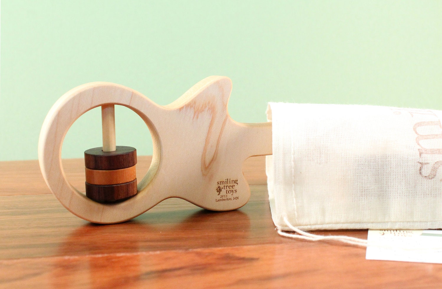 mod guitar RING RATTLE - all natural wooden toy, montessori wood play with organic finish, eco-friendly and local