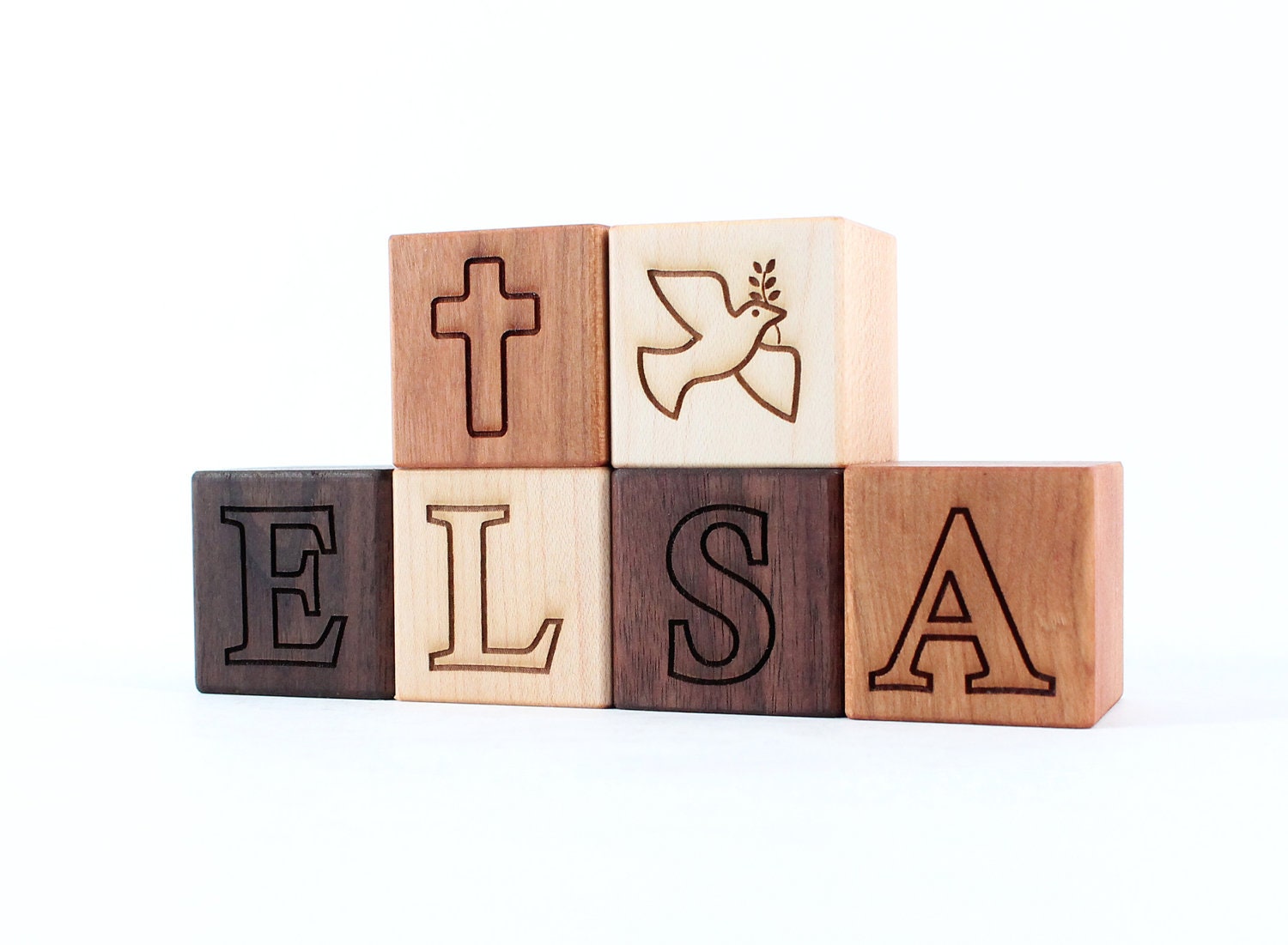 SIX personalized wooden blocks - custom name set for baby boy or girl, baptism present, nursery art, learn to spell