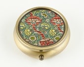 Handmade Pill Box Pill Case Ring Box Pick Box - William Morris Vintage Floral, Bronze Tone