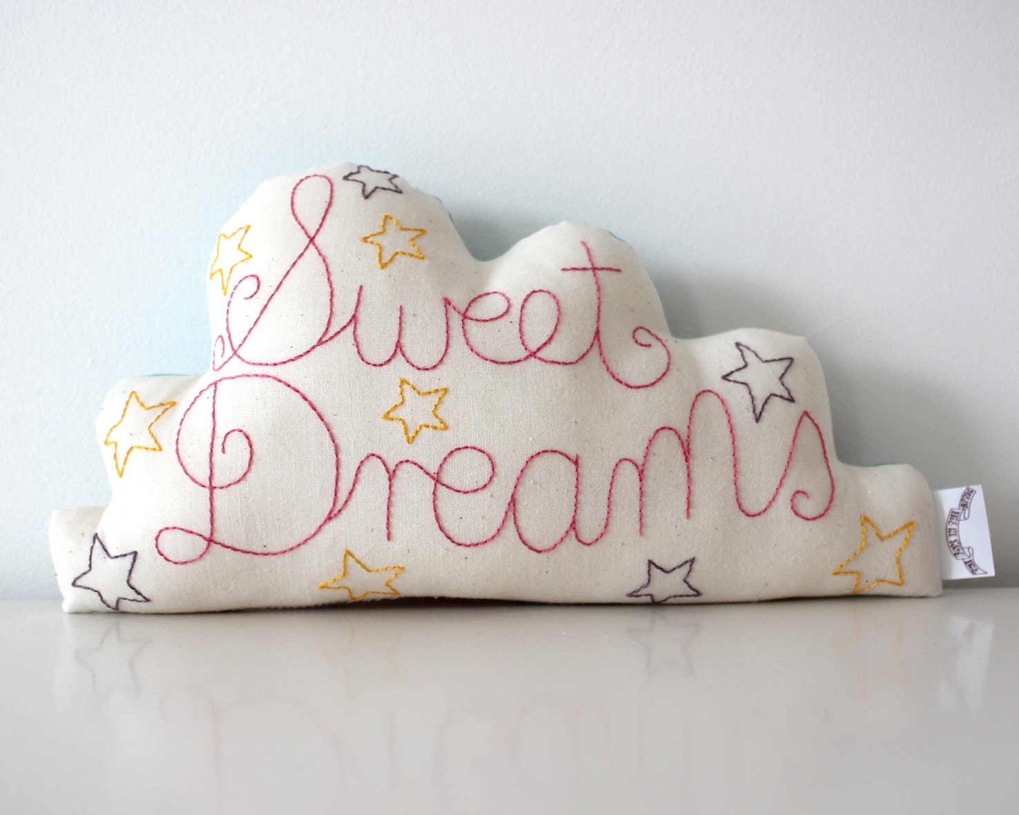Cloud Cushion Handmade and Embroidered with Sweet Dreams Made to Order