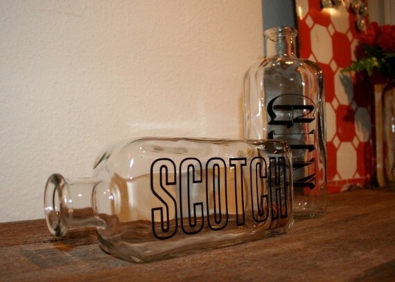 Urban Gin and Scotch Black Decal Clear Glass Jars Bottles Vase