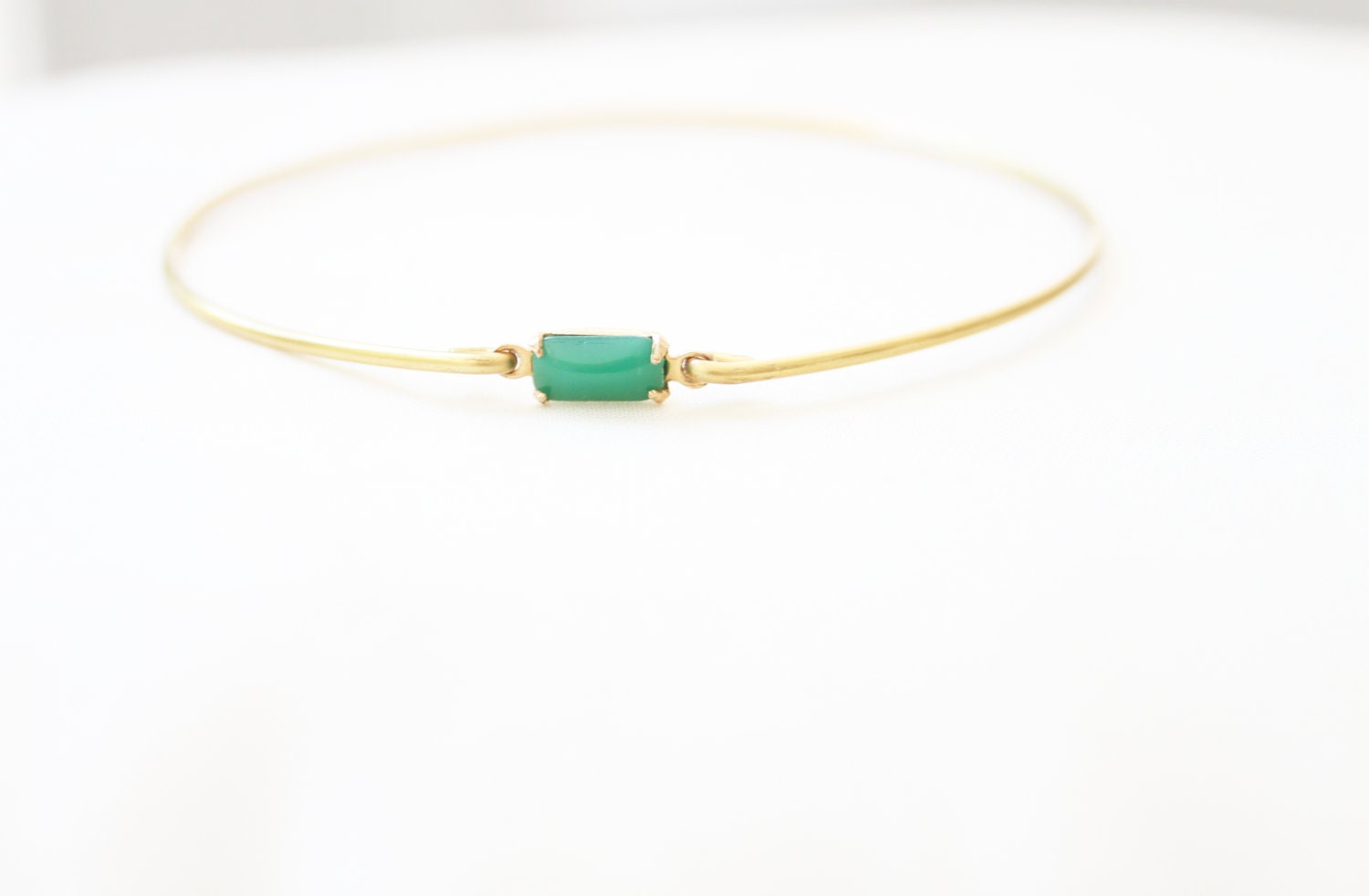 Small Dark Green Vintage Set Stone Bangle, Stackable Bangle, Gem Stone Bangle, Rhinestone Bangle, Bezel Bangle