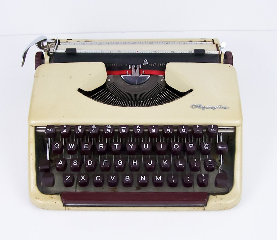 Vintage Olympia Typewriter Cream Color with Burgundy Keys