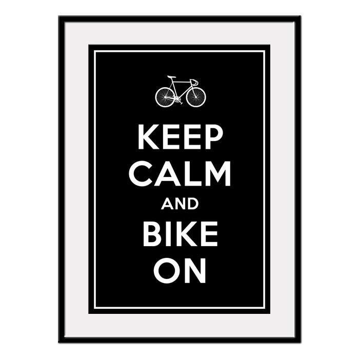 Keep Calm and BIKE ON - Large 13x19 Bicycle Outline Poster Art Print (any color) - Buy 3 and get 1 FREE
