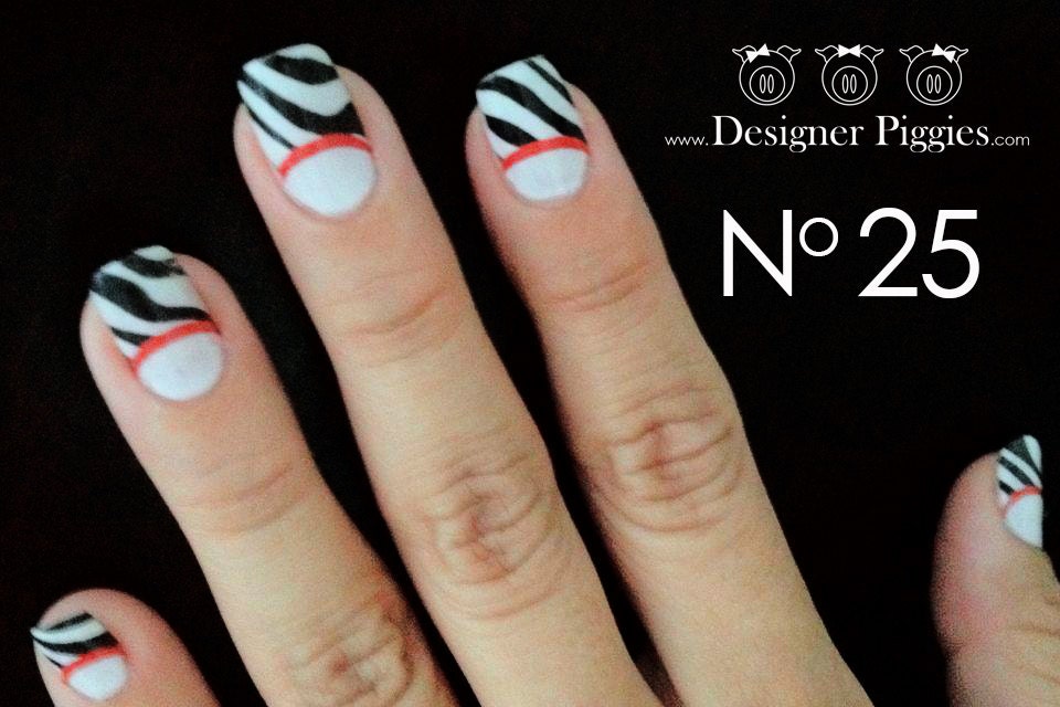 Zebra with red stripe french styled decal tips from Designer Piggies