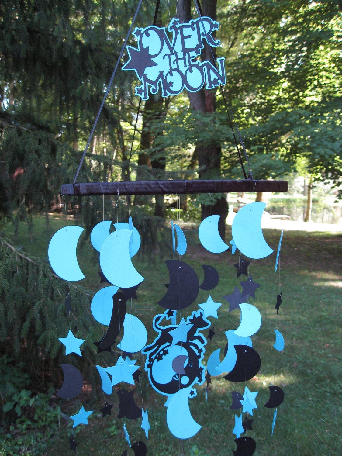 The 'Over The Moon' Paper Mobile. Moons & Stars. Blue And Black. AVAILABLE In OTHER COLORS. Custom Orders Welcome. Girl, Boy. Unique