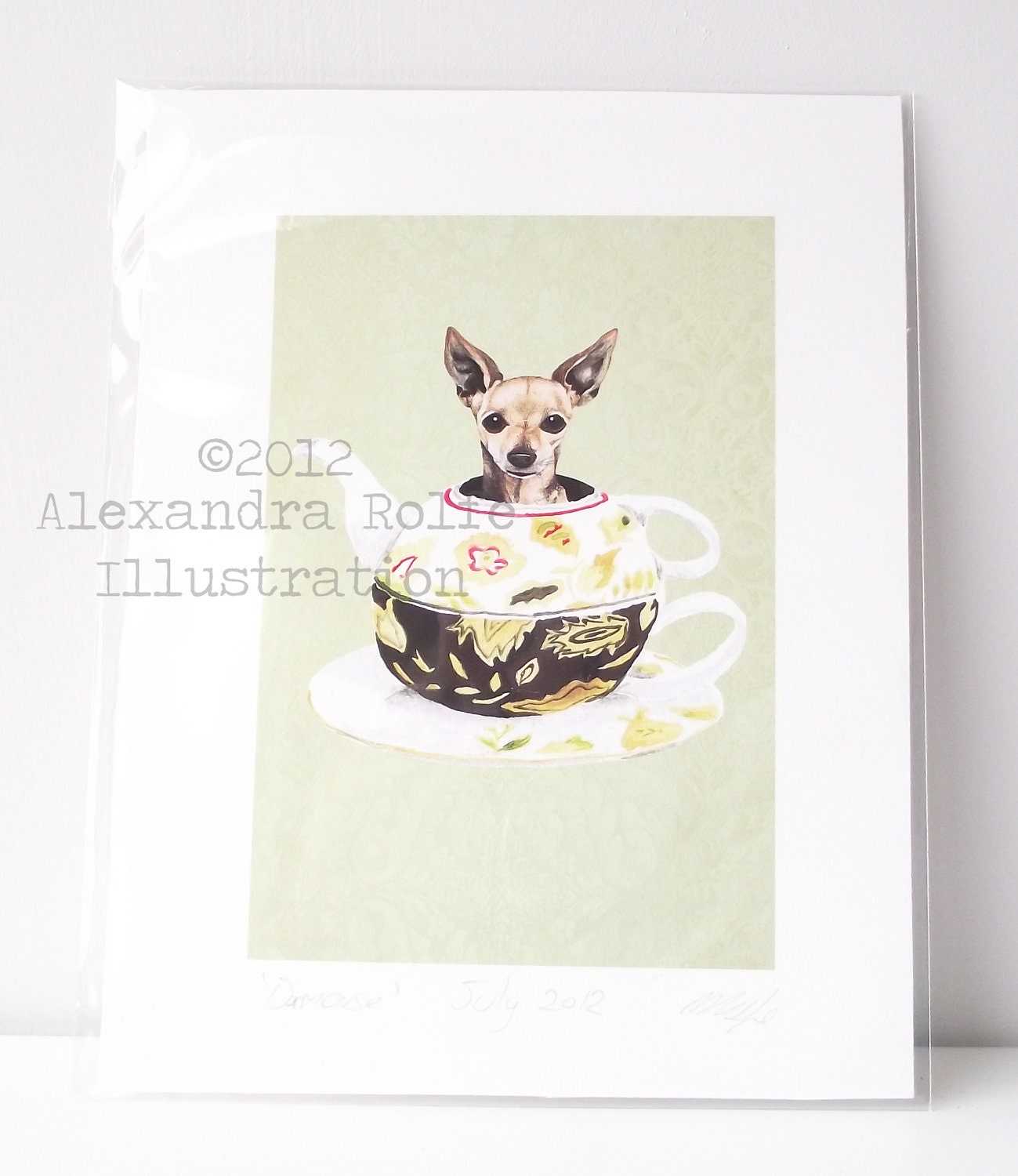 Chihuahua as the Dormouse 8 x 6 " illustrated wall art print