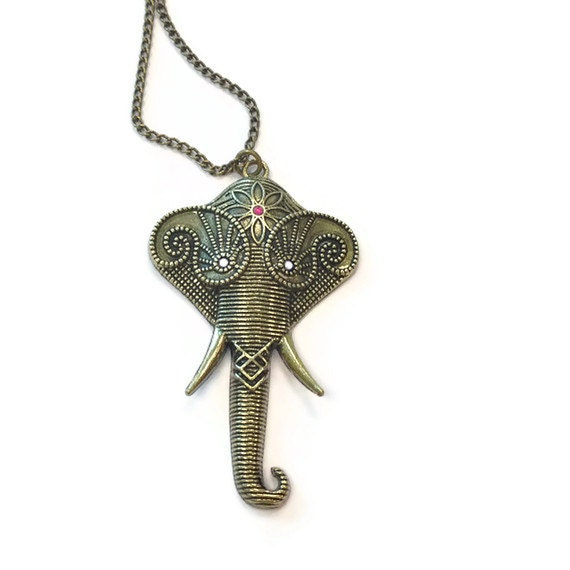 Elephant Necklace Brass Jewelry Chain Jewellery Long Pendant Handmade Unique Summer Fashion Nature Animal N-330