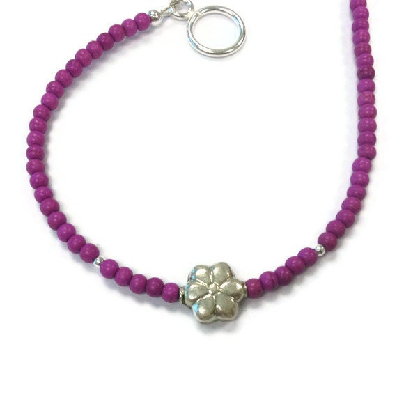 Pink Bracelet Turquoise Gemstone Jewellery Sterling Silver Jewelry Fuschia Magenta Flower Layer Stack Thin Skinny Fashion B-287 288