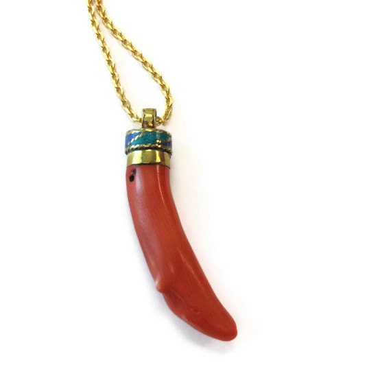 Coral Necklace Long Gold Chain Branch Pendant Jewellery Coral N-337