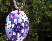 Purple Flower Pendant, Flower Polymer Clay Pendant, Hippie Pendant