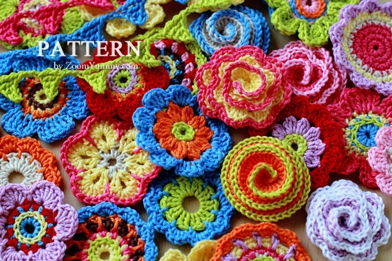 Crochet PATTERNS - Big Flower Party - A Collection of 10 Crochet Flowers and Mini Bunting Patterns