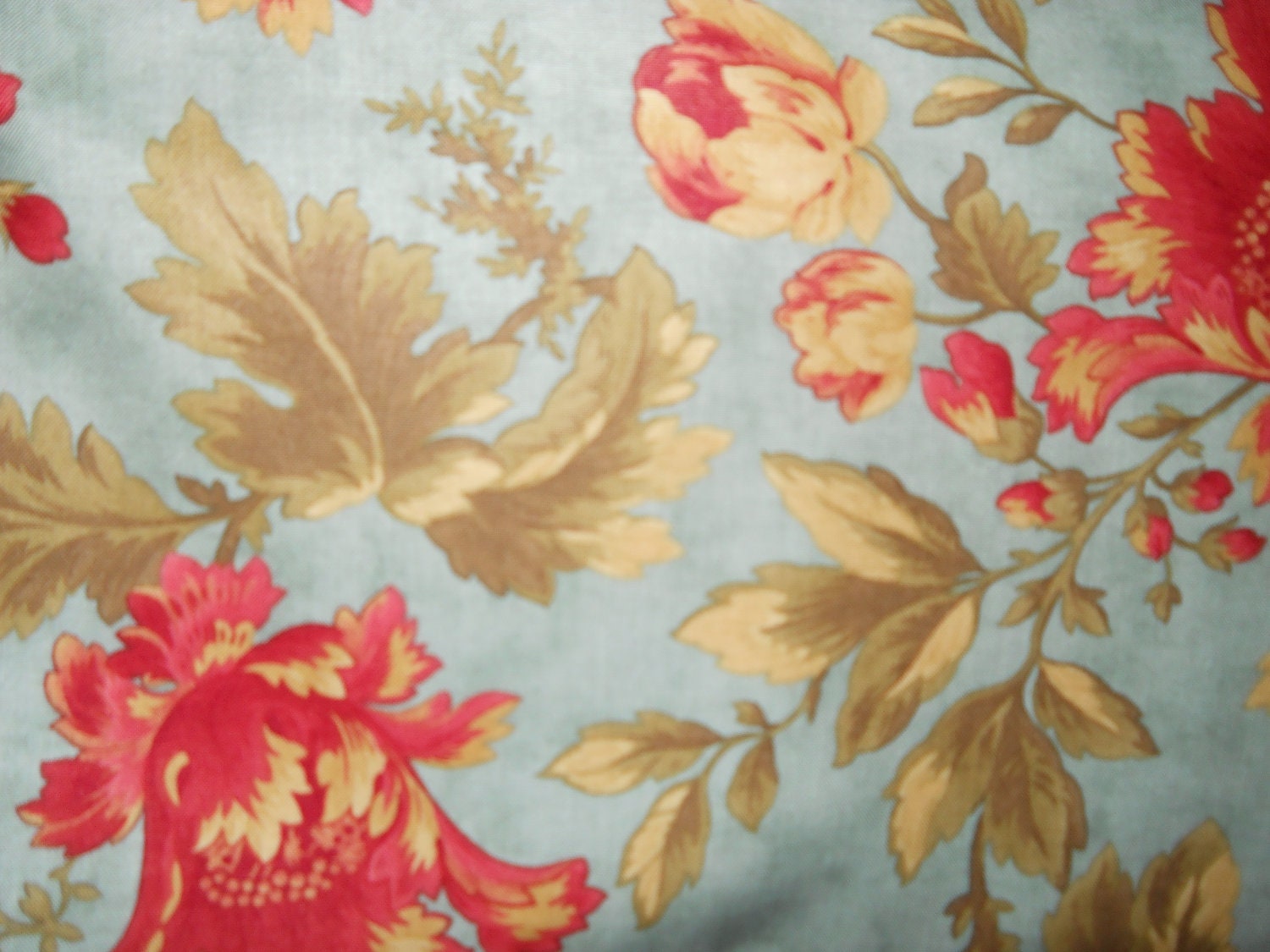 New Double Chocolat  By 3 Sisters for Moda beautiful medium to large flowers on light blue back ground 1 yard cotton quilt fabric