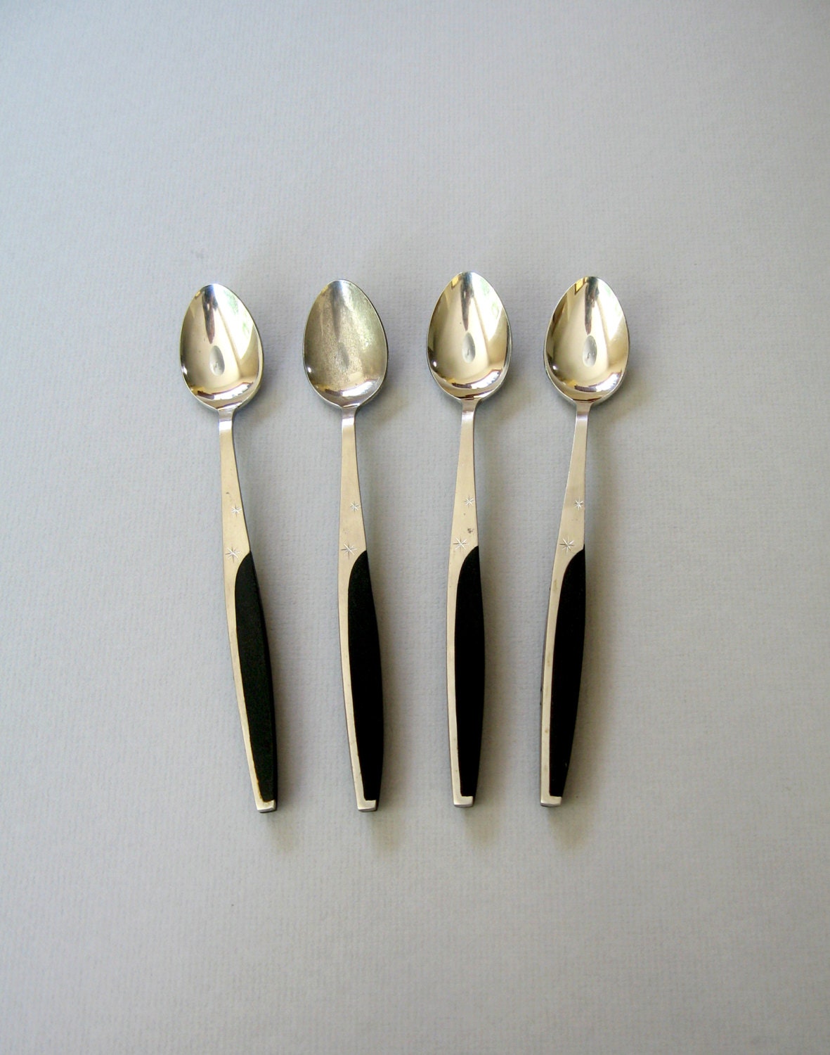Mid Century Atomic Starburst Flatware Four Dessert Spoons