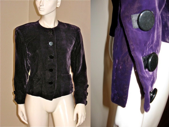 Vintage YSL Yves Saint Laurent Rive Gauche Plum Velvet Jacket Blazer