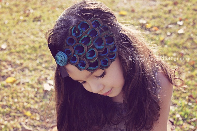 baby headband peacock feather pad fascinator dupioni silk flower
