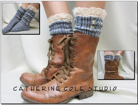 Nordiske Lace korte boot blonder sokker denim tweed for kamp eller cowboy boot sokker av Catherine Cole Studio ruffled blonder SLX1BL Made in usa