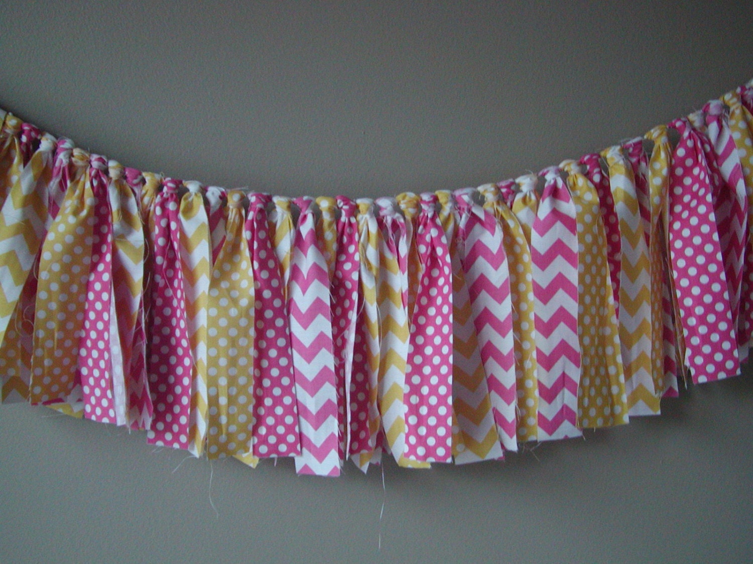 Lemonade Rag Tie Garland Ready To Ship Pink and Yellow Chevron and Dot Garland/Banner/Bunting Photo Prop