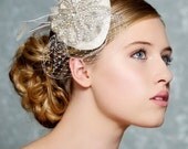 Ivory Bridal Hat, Crystal Wedding Fascinator, Mini Hat, Birdcage Veil, Swarovski Crystal Headpiece - DARLENE - Made to Order
