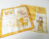 Vintage Yellow and White Children Hankies Lena the Leopard with Googly Eyes Set of 2 - hollandvstk