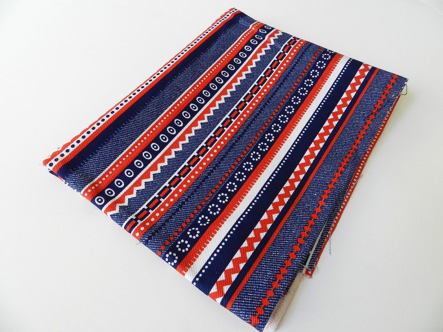 Vintage Retro 1970s Red White Blue Patriotic Colors Faux Rick Rack Zipper Sewing Theme 1 yard