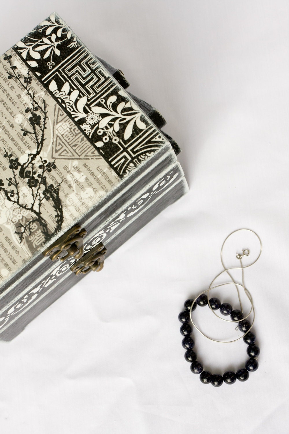 RESERVED for thedemonswithin - OOAK Jewelry Box, Multifunctional Sakura Cherry Tree, Vintage style Black and White Box, oht, tbteam