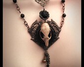 Gothic Necklace Skull Necklace Dark Bohemian Gypsy Real Rat Skull Pendant Brass Filigree Amber Bead Jewelry