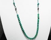 Amazonite long Leather Necklace - gemstone beaded necklace - bohemian necklace - rustic long turquoise necklace