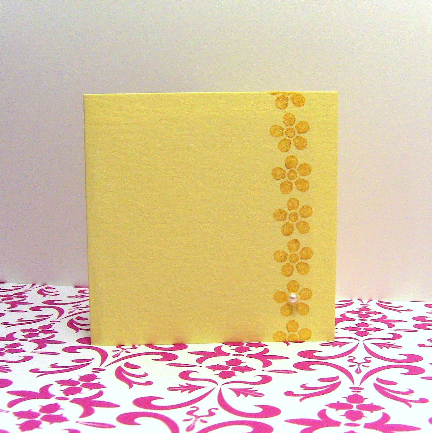 Set of 10 Personalized Metallic Flower Blank Mini Cards / Tag with Pearl or Rhinestone Embellishment - Made To Order