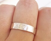 Wide Hammered Sterling Silver Ring, Bride Wedding Band,Custom Hand Stamped Personalized Date Initials, Fine Jewelry, Gift for Her - 5mm wide
