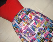 Pink & Purple Female Superhero Comic Book Mini Skirt with Wonder Woman, Batgirl and Supergirl-  High Waisted Ladies - Handmade Ready to ship