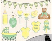 Baby Basics Clipart and Graphic Set, Baby Clipart, Baby Shower Clipart, New Baby Clipart - Digital Scrapbooking Kit
