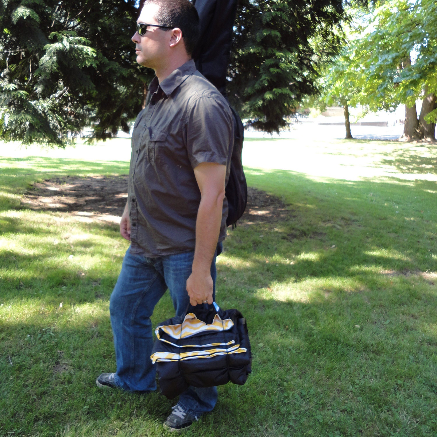 Waterproof Picnic Blanket, Oversized Stumptown Original, Yellow and Slub Diamond