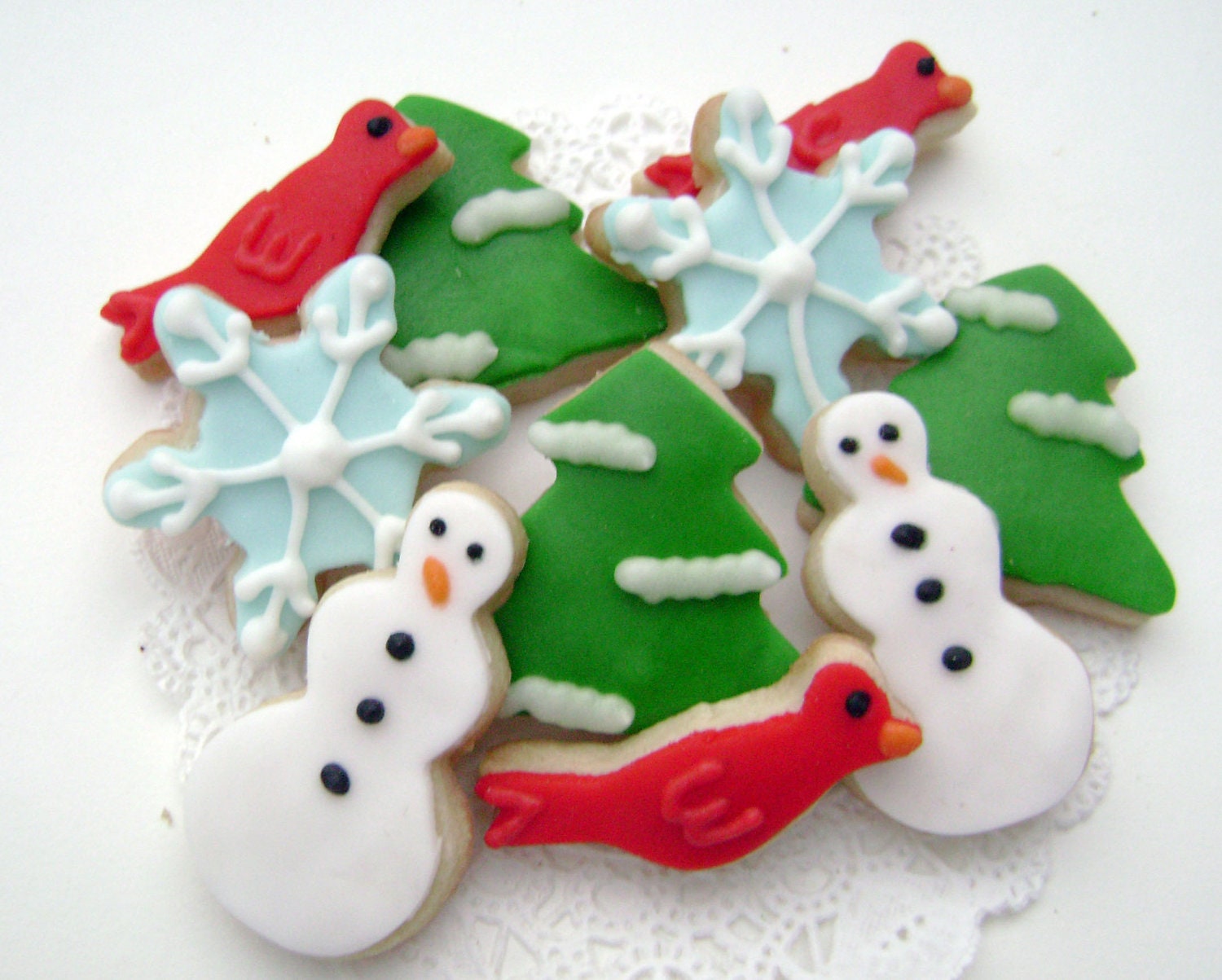 Mini Winter Sugar Cookies - Tree, Snowman, Snowflake, Cardinal - 4 Dozen