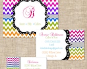 Personalized Family Name Stationery  Set Chevron Stripe Note Card, Mommy Card, Return Address Label, Printable, Customized Colors