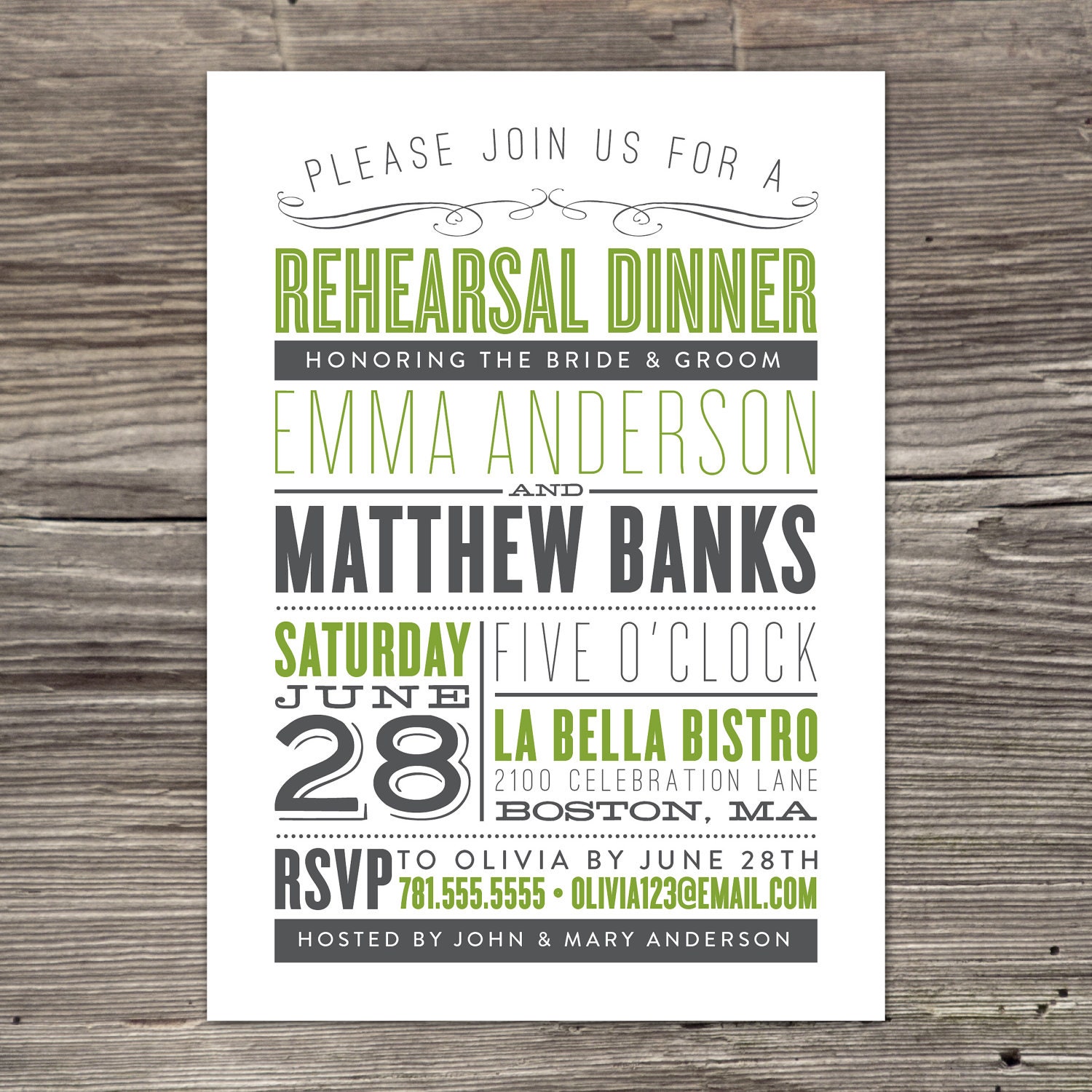 Old Fashioned Rehearsal Dinner Invitation