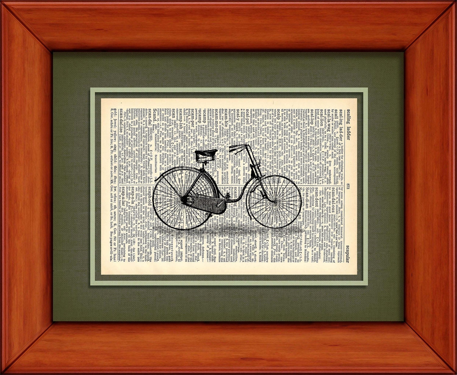 Dictionary Art - Bicycle - 6 3/4" x 9 3/4" Dictionary - Art Print on Upcycled Dictionary Page
