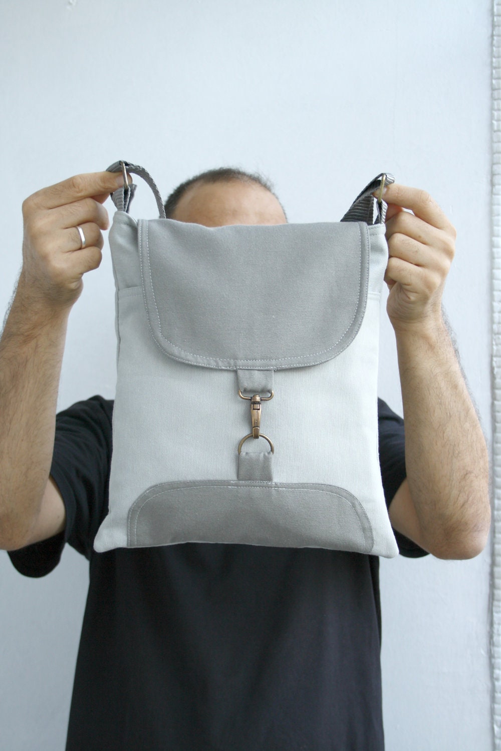 Gray and Dark Gray Bag  Adjustable strap // For Dady Father / Unisex / messenger for Men For Women / Zipper clousure