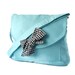 Turquoise Cotton Fabric Messenger Bag Navy Blue and White Gingham Bow Adjustable strap