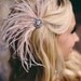 Feather and Crystal Rhinestones Hair Clip, Dusty Pink Bridal Accessory Wedding, Bridal Fascinator, Headpiece