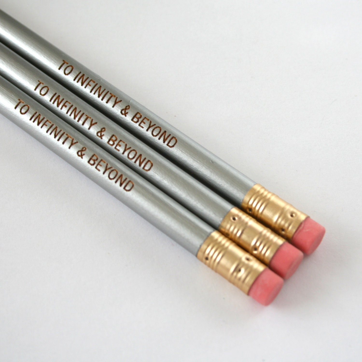 to infinity and beyond pencil set 3 pencils in silver.  back to school supplies.