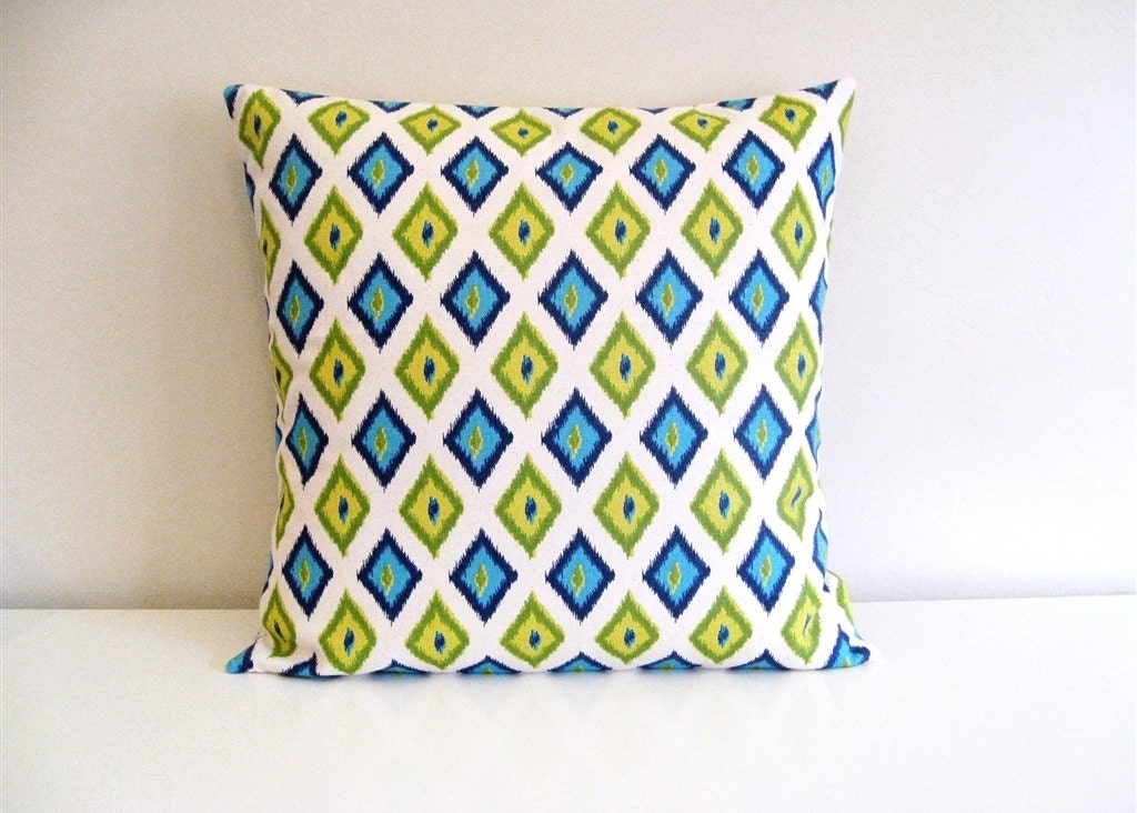 CLEARANCE Diamond Decorative Pillow Cover. 16 X 16 Inch Green and Blue Throw Pillow. Accent Pillow.
